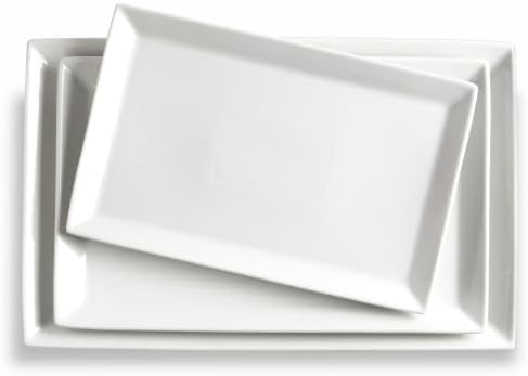 MIECOO Large Serving Platters, 16/14/12 Inch White Serving Trays Set, Rectangular Porcelain Plates for Party, Wedding, Birthday, Entertaining, Food, Appetizer, Fruit, Sushi, Dessert, Set of 3 by MIECOO+MIECOO