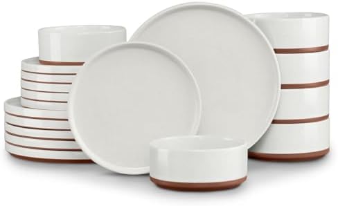 LIANYU Stoneware Dinnerware Set Service for 6, 18 PCS Plates and Bowls Set by LIANYU