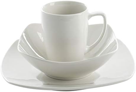 Gibson Home Amelia Court Porcelain Chip and Scratch Resistant Dinnerware set, Service for 4 (12pcs), White (Soft Square) - Image 3