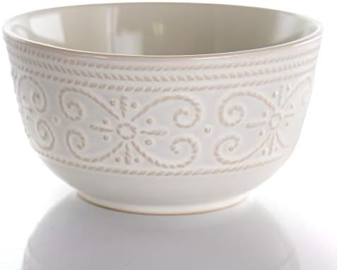 Elama Round Decorated Stoneware Scallop Embossed Dinnerware Dish Set, 16 Piece, Luna - Image 7