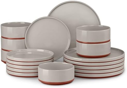 LIANYU 18 Piece Dinnerware Set for 6, Modern Style Stoneware Dinnerware Set by LIANYU