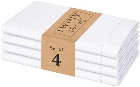 TWINY threads 4 Pcs 100% Cotton Cloth Napkins, 18"x18", Reusable, White by TWINYThreads