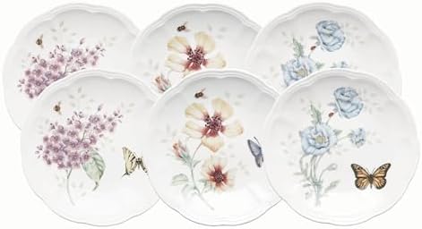 Lenox Butterfly Meadow 6-Piece Tidbit Plates, Dessert Plate Set for 6 by Lenox