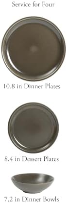 Gibson Elite 12 Piece (Service for 4) Lakecrest Plates and Bowls Reactive Glaze Round Dishes Stoneware Ceramic Dinnerware Set - Dark Green - Image 3