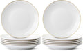 BTaT- White Dessert Plates with Gold Rim, Set of 6, 8" Round, Porcelain, Elegant Style, Dinner Plates (Pack of 2) by BrewToATea