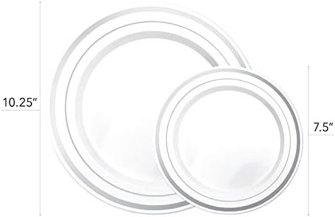 125-Piece White and Silver Fancy Plastic Plates Disposable with Silverware, Elegant Dinnerware for Weddings, Holiday Party China, Set of 25 Dinner + Salad Plates, 25 Spoons, 25 Forks, 25 Knives - Image 5