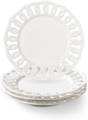 White Small Dessert Plates Set of 4,Ceramic Dinner Plates 6 Inch for Appetizer, Fruits, Cake, Salad,Microwave Safe,Christmas Gift,Hollow-out Style by SHIDACHENG