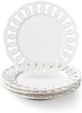 White Small Dessert Plates Set of 4,Ceramic Dinner Plates 6 Inch for Appetizer, Fruits, Cake, Salad,Microwave Safe,Christmas Gift,Hollow-out Style by SHIDACHENG