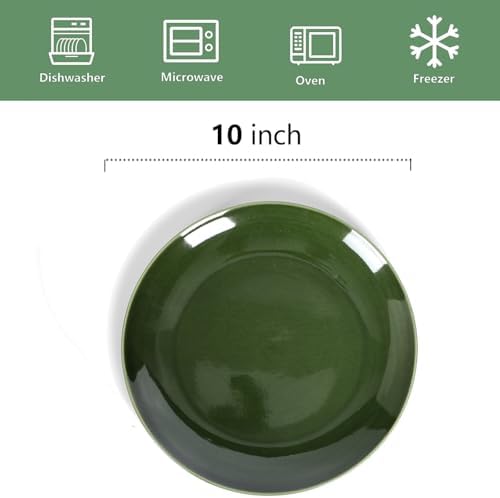 vicrays Ceramic Round Plates Set of 6 - Porcelain 10 inch Dinner Plates for Salad Dessert Appetizer Bread - Microwave Oven and Dishwasher Safe - Green - Image 3