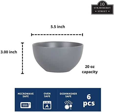 10 Strawberry Street Wazee Matte 5.5"/16oz Cereal Bowl, Set of 6, Charcoal Gray - Image 2