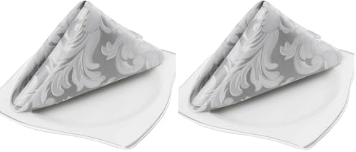 EHouseHome Damask Jacquard Cloth Napkins Waterproof Spillproof Polyester Fabric Napkins Silver Grey, Set of 12, 17 x 17 Inch (Pack of 2) by EHouseHome