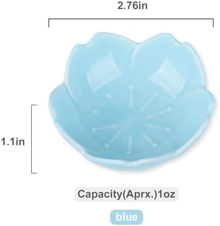 WHJY Blue Cherry Blossom Dish Set, Cute Pink Ceramic Plates, Sauce/Seasoning Dish, Sushi Dishes, Soy Dipping Bowl, Dessert, Appetizer Plates, Serving Dish for Kitchen Home – Set of 5 - Image 2