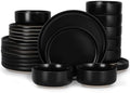 LIANYU Plates and Bowls Sets for 8, 24 Piece Stoneware Dinnerware Set, Porcelain Dishware for Kitchen and Dining, Microwave Oven Dishwasher Safe, High temperature & Scratch Resistant, Matte Black by LIANYU