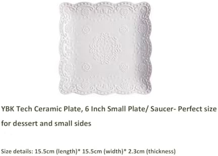 YBKTEX Ceramic Plate, Square Embossed Lace Plate (White, 6-inch) - Image 2