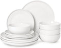 Gibson Home Havenstone 12-Piece Porcelain Dinnerware Set – Dinner Plates, Salad Plates & Bowls, Classic White Everyday Dish Set for Home, Kitchen, Microwave & Dishwasher Safe by GibsonHomewares