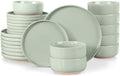 LIANYU Plates and Bowls Sets for 8, 24 Piece China Dinnerware Stoneware Set, Porcelain Dishware for Microwave, Dishwasher, Oven, High temperature Resistant, Fog Green by LIANYU