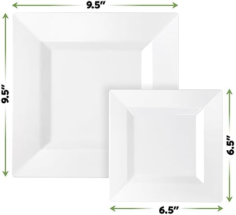 SETUP [Case of 240 Combo White Square Plates, Disposable Plastic Plates - Premium Heavy-Duty 120 Disposable 9.5" Dinner Party Plates and 120 Disposable 6.5" Salad Plates - Image 2
