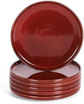 vicrays Ceramic Salad Plates Set - Porcelain 8 Inch Flat Dessert Appetizer Plate for Lunch Home Party Restaurant - Scratch Resistant Microwave Oven and Dishwasher Safe - Set of 6 (Cherry Red) by VicraysCeramic