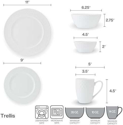 Mikasa Trellis Bone China Lightweight Chip Resistant 40 Piece Dinnerware Set, Service for 8 - Image 3