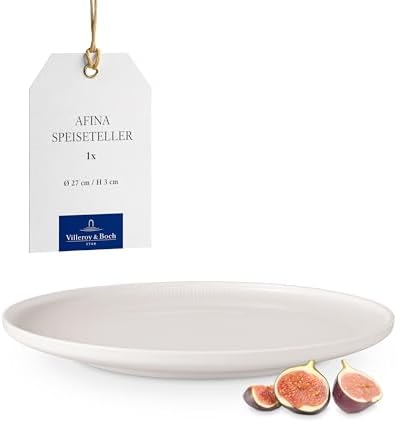 Villeroy & Boch - Afina Collection Large Dinner Plate, Premium Porcelain, Made in Germany, Plate for Main Courses, Dishwasher and Microwave Safe, 10.75 in Diameter, Stackable, Rich, Creamy White by Unknown