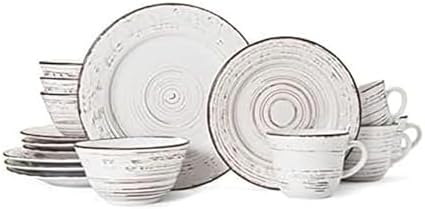 Pfaltzgraff Trellis White 16-Piece Stoneware Dinnerware Set, Service for 4, Distressed White Finish, Microwave & Dishwasher Safe Plates and Bowls by Pfaltzgraff