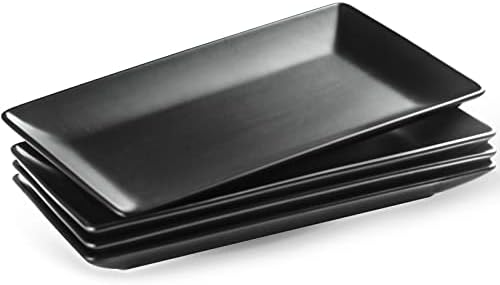 YHOSSEUN Ceramic Serving Platters Set of 4, 9.8 In Black Rectangular Plates by YHOSSEUN