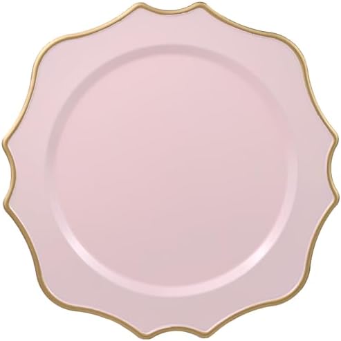 Set of 12 Pink Chargers for Dinner Plates, 13 Inch Scalloped Plastic Decorative Table Charge Service Plates for Wedding, Holiday, Thanksgivng, Christmas by Omuriko