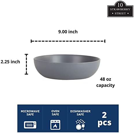 10 Strawberry Street Wazee Matte 9"/48oz Serving Bowl, Set of 2, Charcoal - Image 2