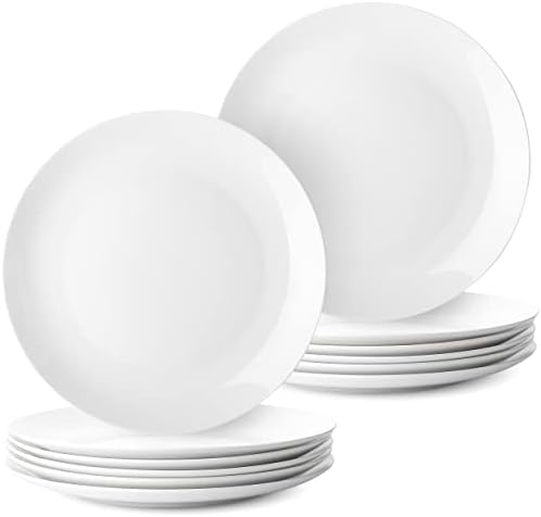BTaT- White Dinner Plates, 10.5 inch, Set of 12, Restaurant Dishes, White Porcelain Dinner Plates by BrewToATea