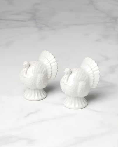 Lenox French Perle White Carved Turkey Ceramic Salt and Pepper Shakers Set - Image 2