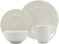 Tabletops Gallery Embossed Bone White Porcelain Round Dinnerware Collection- Chip Resistant Scratch Resistant, Fleur 16 Piece Dinnerware Set (Dinner Plate, Salad Plate, Cereal Bowl, Mug) by TabletopsGallery