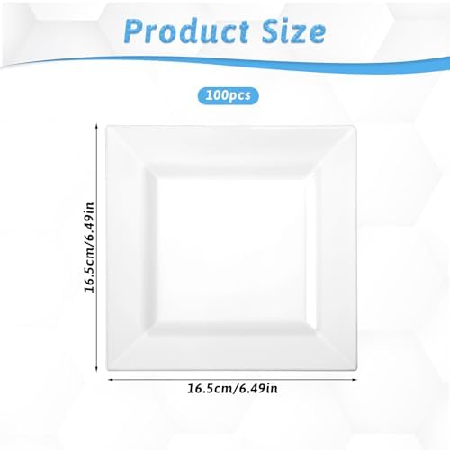 100 Packs White Square Plastic Plates 6.5" Disposable Dessert Plates - Image 2