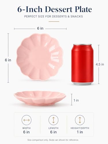 Small Dessert Plates Set of 4,Ceramic Dinner Plates 6 Inch for Appetizer, Fruits, Cake,Microwave Safe,Christmas Gift,Pink - Image 6