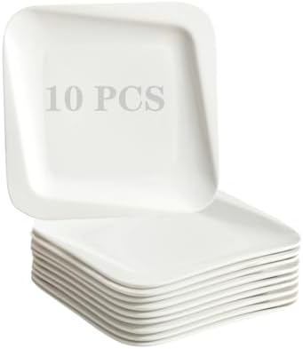 7.3 Inch Square Porcelain Dessert Plates, 10 Pieces, White by TAMAYKIM