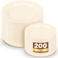 WDF 200PCS Ivory Plastic Plates - Elegant Ivory Disposable Plates for Party- Include 100 Dinner Plate 10inch and 100 Plastic Dessert Plate 7inch Perfect for Party/Wedding/Birthday/Thanksgiving by WDF