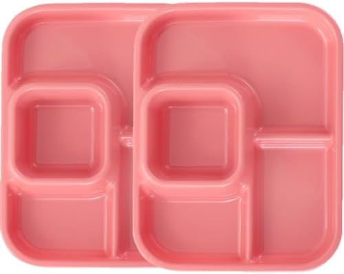 Unbreakable Rectangular Divided Plates for Adults 4 Sections Portion Control Plates Set of 2 Plastic Dinner Plate for Camping Outdoor or Every Day Use by AIYoo