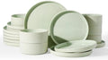 Famiware Stoneware Dishes Dinnerware Sets for 6, Ribbed Plates and Bowls by Famiware