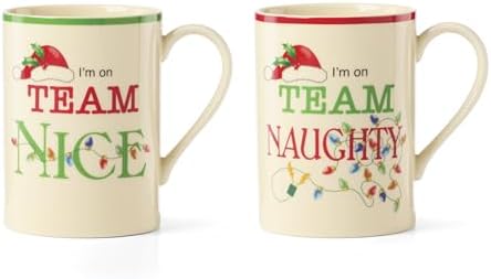 Lenox Naughty and Nice Christmas Porcelain Mug Set for 2, 14oz by Lenox