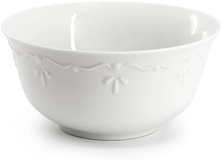 Elama Henryi 18 Piece Embossed Rim Detail Porcelain White Dinnerware Set, Tableware Set, Serveware (18 Piece) - Image 4