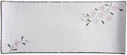 12" Rectangular Plates - Long Serving Trays for Sushi, Pasta, Chips, Appetizer, Cake - Ceramic Rectangle Platter for Party, Restaurant, Banquet (4Pack, Pink Sakura) - Image 4
