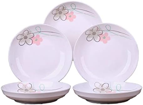 5 Pack Porcelain Plates with Pink Flower Pattern, 7 inch Large Dessert Salad Ceramic Dinner Plates, Porcelain Dessert Dishes for Steak, Pasta, Pizza, Appetizer ( Dishwasher Safe & Microwave Safe) by Decohomeforu