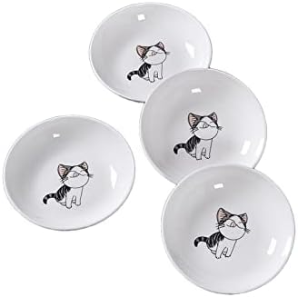 4 Pack Saucer Dishes with Cat Pattern, Ceramic Dipping Bowls Set, 4 Inch Side Dishes Sauce Dishes for Sushi Sauce Snack Soy, Porcelain Seasoning Dishes Side Bowls, Snack Serving Dishes by Decohomeforu