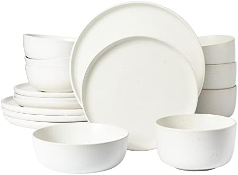 Gibson Elite James Street Stoneware Matte Reactive Double Bowl Dinnerware Set - Sea Salt White, Service for 4 (16pcs) by GibsonHomewares