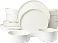 Gibson Elite James Street Stoneware Matte Reactive Double Bowl Dinnerware Set - Sea Salt White, Service for 4 (16pcs) by GibsonHomewares