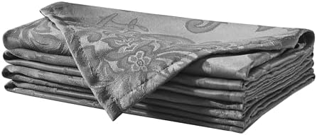 Newbridge Barcelona Damask Fabric Napkins, Set of 4, Grey – No Iron, Soil Resistant Cloth Napkins for Dining, Parties and Holidays by HomeBargainsPlus