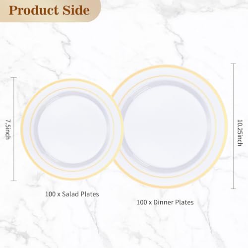 BESTVIP 200PCS Gold Plastic Plate, Disposable Party Plates with 100 Dinner Plates and 100 Dessert Plates, Plastic Plates for Party, Wedding and Birthday (Pack of 2) - Image 4