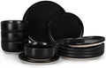 LIANYU Stoneware Dinnerware Sets for 4, 12 Piece Plates and Bowls Set, Ceramic Dishware Dishes for Dining, Scratch Resistant Kitchen Porcelain Plates, Microwave & Dishwasher Safe, Matte Black by LIANYU