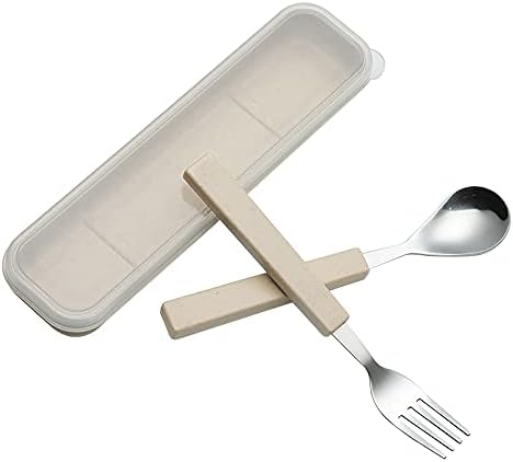VANRA 2-Piece Children Flatware Set 18/10 Stainless Steel Child Tableware Set Silver Cutlery Set Silverware Dinner Utensils Spoon Fork Set with Travel Case for Kids Toddlers (Chrome Finished) (Cream) by VANRA
