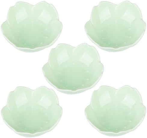 WHJY Light Green Cherry Blossom Dish Set, Cute Pink Ceramic Plates, Sauce/Seasoning Dish, Sushi Dishes, Soy Dipping Bowl, Dessert, Appetizer Plates, Serving Dish for Kitchen Home – Set of 5 by WHJY