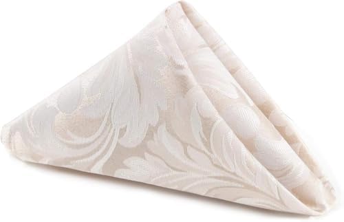 EHouseHome Damask Jacquard Cloth Napkins Waterproof Spillproof Polyester Fabric Napkins Beige, Set of 12, 17 x 17 Inch by EHouseHome